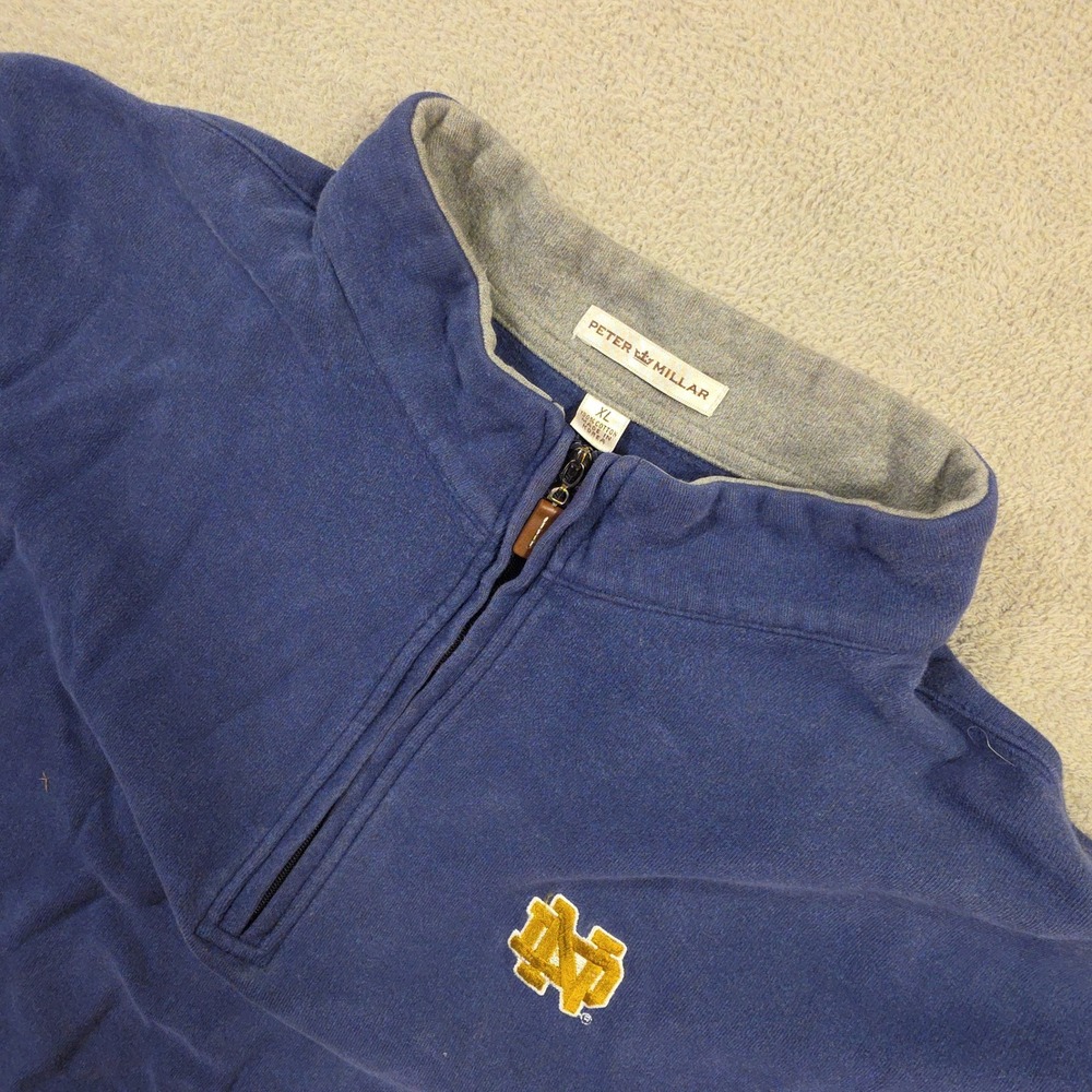 Peter Millar Quarter Zip Sweatshirt Mens XL Blue Notre Dame Collegiate Dadcore